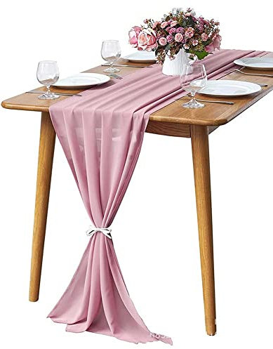 Bamboopack Dusty Rose Chiffon-Tischläufer, 71,1 x 297,7 cm, durchsichtig, Hochzeits-Tischdecke, rechteckig, Küchentischläufer, Chiffon-Drapierstoff, romantische Hochzeits-Party-Tischdecken-Dekoration