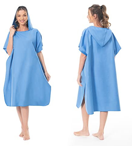 MOKANI Surf Poncho Umziehhilfe Strand für Damen Herren Erwachsene Jugendliche, Ultraleicht und Schnelltrocknend, Badeponcho Handtuch Poncho aus Mikrofaser auch als Umkleidehilfe Strand (Blau)