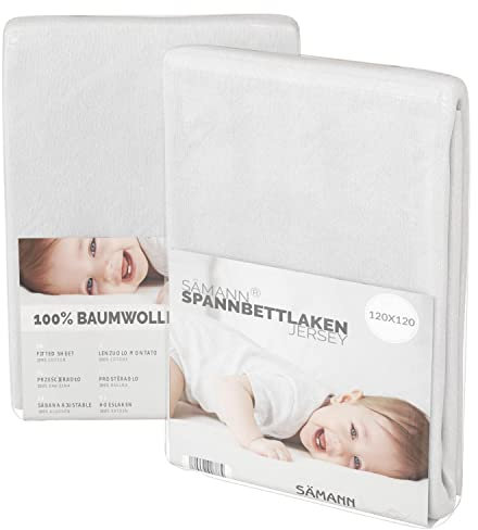 Sämann Jersey Spannbettlaken Spannbetttuch für Laufgitter 120x120 cm, Baumwolle weiß