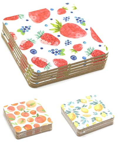 Carousel Home Set Of 6 Citrus Fruit Design Coasters | Kitchen Drink Coasters Set | Cork Cup Mug Table Mats - Design Varies One Supplied