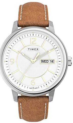 Timex Chicago weißes Zifferblatt, braunes Lederarmband TW2V28900