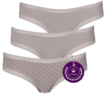 Lascana Damen Brasilslip | Baumwoll-Mix: Weich & atmungsaktiv, Zarte Spitze, Low Rise