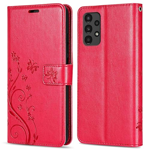 betterfon Hülle Kompatibel mit Samsung Galaxy A13 4G | Premium PU Leder Handyhülle Wallet Case für Galaxy A13 4G | Schutzhülle Blumen Klapphülle Handyhülle | Rot