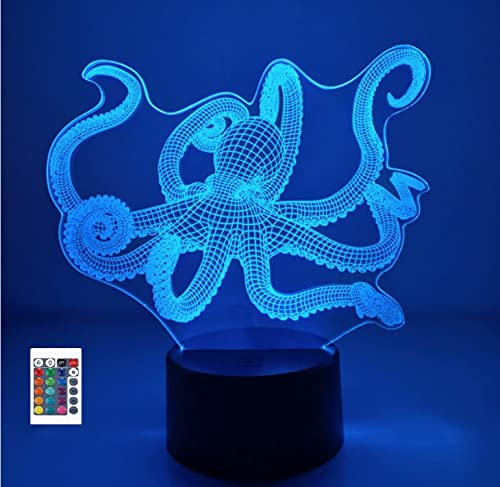 SUPERRUIDALONG 3D Octopus Fernbedienung 16 Farben Nachtlichter Illusion Acryl LED Tisch Nachttisch Lampe Kinder Schlafzimmer Schreibtisch Dekor Geburtstag Geschenke Spielzeug für Kinder
