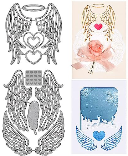 GLOBLELAND 2 Set Engelsflügel Stanzformen für die Herstellung von Kartendekoration Liebesfedern Stanzformen Schablonen für Scrapbooking Fotoalbum dekorativ