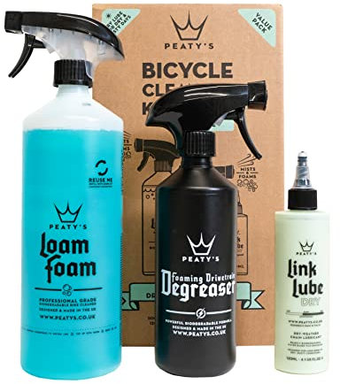 Peaty's Bicycle Cleaning Kit (Dry) - Wash, Degrease & Lubricate - Essential For Bike Maintenance & Care - Biodegradable Foaming Cleaner, Drivetrain Degreaser & Chain Lubricant - MTB Road E-Bike Safe