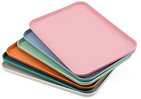 KEILEOHO 6 vassoi per fast food, 31 x 22 cm, rettangolari, in plastica, 6 colori, per servire, casa, hotel, ristorante