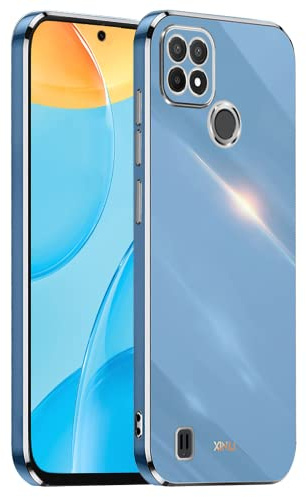 HONLEN Funda para Realme C21Y / Realme C25Y (6.5 Inches), Carcasa de TPU de Silicona Suave, Diseño de Marco de Galvanoplastia - Azul Marino