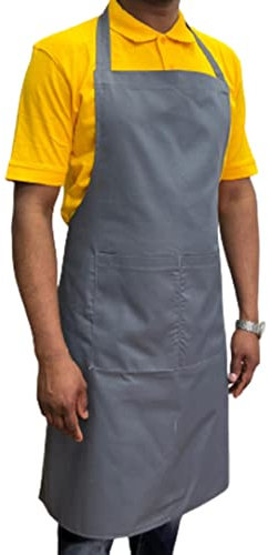 Italbangla Textile Delantal de cocinero unisex, resistente, cómodo con bolsillo frontal, lavable para cocina, bar, restaurante, carnicería y catering, Gris, L