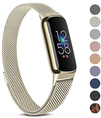 Oumida Bracelet compatible avec Fitbit Luxe pour homme et femme - Bracelet de rechange en acier inoxydable de qualité supérieure avec aimant puissant pour Fitbit Luxe, champagne doré