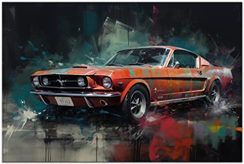 Printonia Leinwand-bild 120x80cm Ford Mustang Shelby Oldtimer Sportwagen Abstrakt Art Bilder Dekoration Wandbild Kunstdruck Automobil Deko