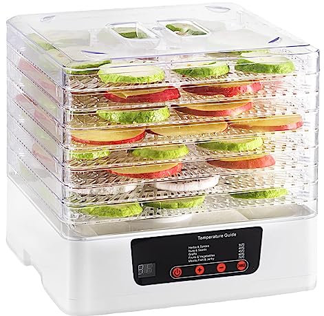 8 Tray Food Dehydrator 350W Fruit and Meat Dryer Machine with 24H Timer & 35-70°C Temperature Control, Digital Food Dehydrator for Fruit Vegetable Jerky Meat white