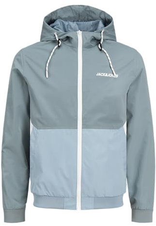 JACK & JONES Jjerush Hood Bomber Noos Veste Softshell, Goblin Blue/Detail:Mountain Spring/White Blocking, S Homme