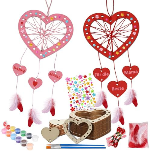 WEDNOK 6 Sets Herz Traumfänger Bastelset Holz Kinder Dreamcatcher Kreativsets zum Basteln Kreativ Kunsthandwerk DIY Geschenke für Mutter Geburtstag Muttertag Valentinstag Hochzeit
