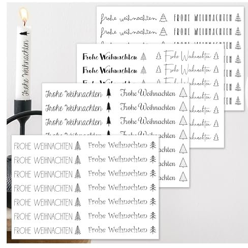 OWLBOOK® Kerzentattoos Weihnachten - Kerzen Sticker, Kerzenfolien Tattoo Folie, Kerzensticker, Aufkleber I Wasserschiebefolie Frohe Weihnachten 4 x Din A5