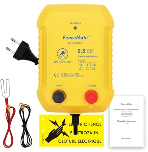 FenceMate Elektrischer Weidezaungerät, 230 V, 0,5 J, Ausgang 0,5 Joule für 2 bis 10 km, niedrige Impedanz, Spitzenspannung 10 kV für Geflügel
