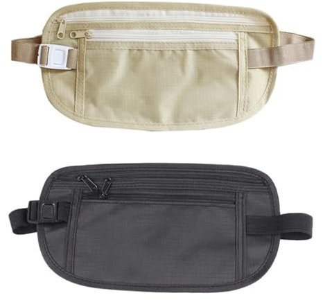 Cintura Portasoldi Nascosta, 2 pezzi Borsa da Cintura, marsupio di sicurezza antifurto, marsupio sportivo, Marsupio Regolabile Porta Oggetti Portafoglio di Nascosto per Viaggio, beige, nero