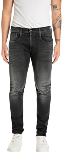 Replay Herren Jeans Anbass Slim-Fit Hyperflex mit Stretch, Schwarz (Black 098), 32W / 36L