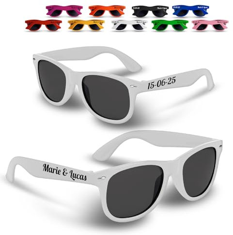 GRAVURE CONCEPT Lunettes de Soleil Mariage & Événements, EVJF/EVG À Personnaliser - Lot de 10/25/50/100 - Protection UV400 (BRISA) (Blanc)