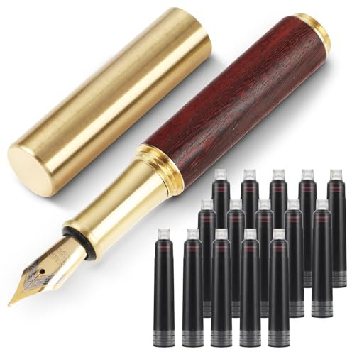 Andibro Mini Füllfederhalter,Holz Kurzer Tasche Reisefüllfederhalter Feiner Nip-Stift Ausgefallene Stifte mit 15 Schwarzen 2,6 mm Tintenpatronen für Journaling Büro Schulbedarf(B)