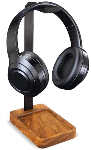 Lurockie Headphone Stand for Desk, Walnut Wood & Iron Headset Holder, Desktop Headphone Stand, Universal Headphone Holder for Most Music Gaming headsets - Black Walnut