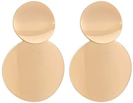 Legitta Damen Kreis Statement Ohrringe mit Runde Anhänger Disc Plättchen Ohrstecker Ohrschmuck Gold Geburtstag Geschenk Schmuckk für Frauen Mädchen