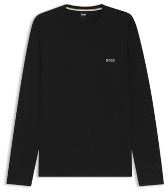 BOSS Herren Waffle LS-Shirt Pyjama-T-Shirt aus Ottoman-Jersey mit Logo-Stickerei