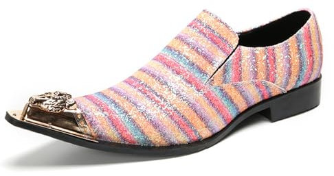 MANYUBEI Chaussures De Ville pour Homme, Mocassins Roses en Cuir Véritable, Chaussures d'affaires Décontractées À Enfiler Formelles Grande Taille, Bout Bas en Métal De Costume De Mariage,37 EU,Pink
