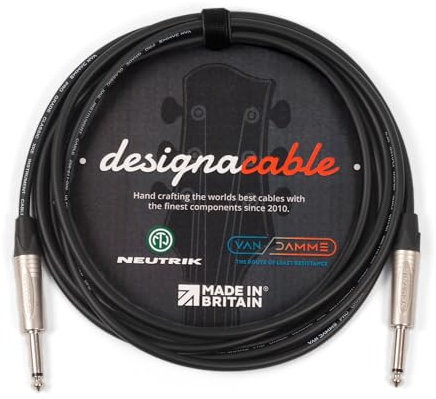 designacable.com 25cm - Black Unbalanced Straight Jack Guitar Lead - Handmade in the UK using Van Damme XKE instrument cable & Neutrik NP2X 1/4 Mono Jacks.