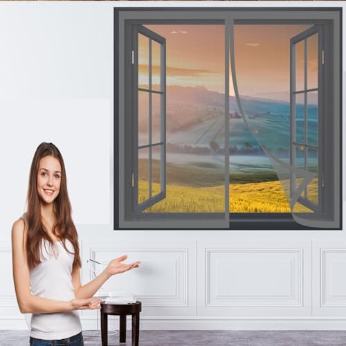 Zanzariera per Finestra Magnetica 88 x 90 cm Anti Zanzare Calamite Tenda Senza Foratura Tenda Zanzariera Magnetica Zanzariera Magnetica per Finestre, Grigio