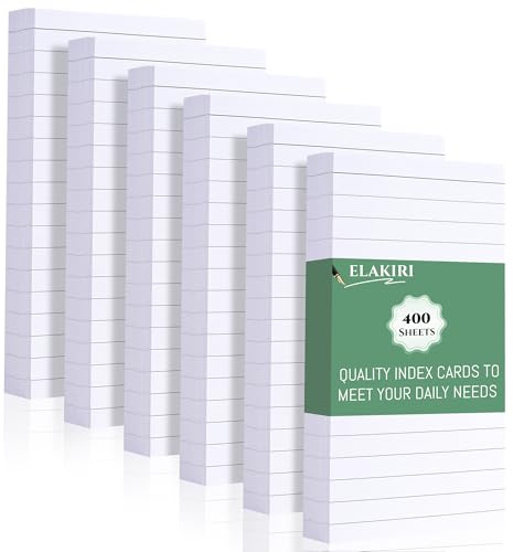 ELAKIRI 400er Karteikarten a6 liniert, 150g/m² verdicktes Papier lernkarten Weiß, 10.5 x 14.8cm flashcards für Englisch Vokabeln, Formeln und Notizen, Index Cards für Büro Schule Präsentation Vortrag