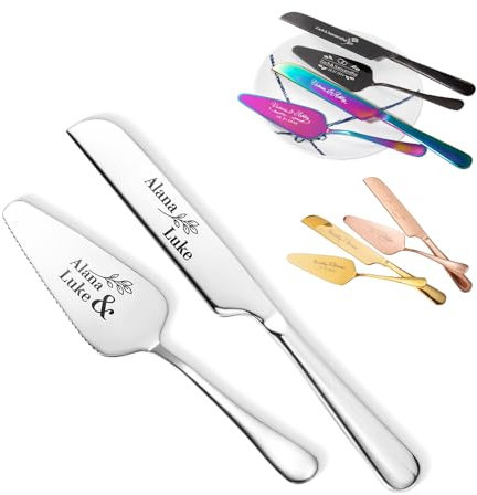 Personalisierte Hochzeitstorte Set | Personalisierter Kuchenausstecher für Hochzeiten Servierer und Messer | Torten Ausstecher Set | Tortenheber mit Gravur | gravierter Kuchenausstecher