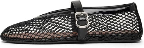 HiGropcore Ballerine da donna in rete, 2024 nuove ballerine a rete con fibbia, scarpe sexy Mary Jane comode scarpe da abito slip-on mocassini, Nero 1, 37.5 EU