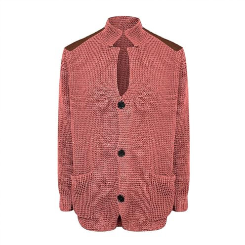 BOTCAM Cardigan da uomo, casual, da uomo, con polsini con bottoni e spalline, maglione stretto e caldo, cardigan, cardigan, maniche lunghe, cappotto da uomo (rosa, XXXXL), Colore: rosa., XXXXL