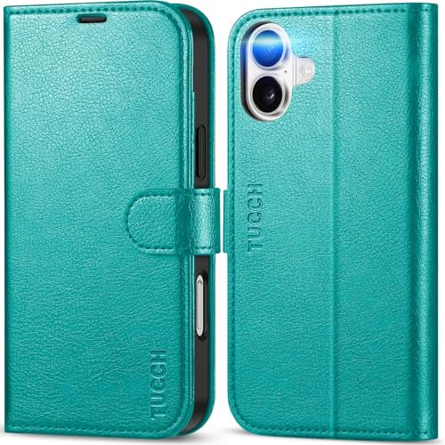 TUCCH Case for iPhone 16 Plus (6.7) 2024, Magnetic PU Leather Wallet Protective Folding Stand Cover with[RFID Blocking] Card Holders[Kickstand][Shockproof TPU] Compatible with iPhone16 Plus, Cyan