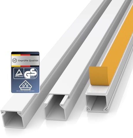 30m (1,6 x 1,6 x 100 cm) Selbstklebender Kabelkanal in Weiß für effizientes Kabelmanagement und Kabelführung am Schreibtisch, Boden oder an der Decke - ideal zur sauberen Kabelverlegung ohne Bohren