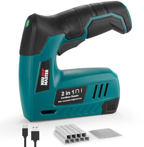 NEU MASTER Sparachiodi a Batteria, 2-in-1 4V Sparachiodi Elettrico con Ricarica Usb, Include 1000 Graffette & 1000 Chiodi, Ideale per Lavori Artigianali, Fai da Te e Tappezzeria