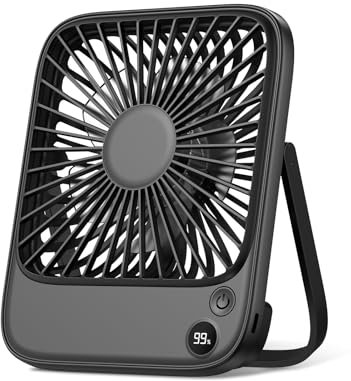 TOPK 5000mAh Portable Desk Fan Rechargeable, Ultra-thin Strong Wind Digital Display 4 Speeds Adjustable Small Silent Battery Powered Personal Fan for Bedroom,Office,Travel,Library,Outdoor