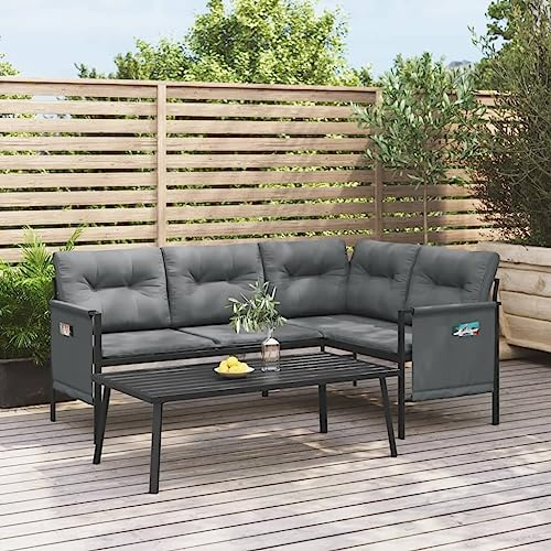 WEMYUFURN Garten-Ecksofa Anthrazit Stahl und Textilene, Outdoor-Sitzgruppe, Terrassen-Lounge-Set, Garten-Couchgarnitur - Wetterbeständig, Komfortabel - für Terrasse, Garten und Balkon