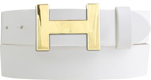 Designer Gürtel HENRY aus Vollrindleder 4 cm | Eleganter Ledergürtel für Damen und Herren 40mm | Gold glänzend | Weiß 90cm