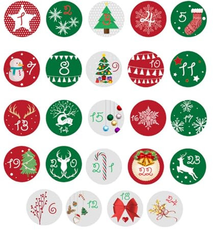 Weihnachten Adventskalender Aufkleber | Weihnachtskalender Adventskalender Etiketten Aufkleber - 1-24 Adventskalender Aufkleber für Weihnachtsdekoration