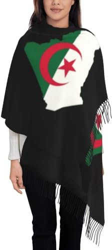 KETAFOUND Châle Pashmina Pour Femme Avec Drapeau De L'Algérie - Écharpe Longue Et Douce Avec Pompons, Châles Et Écharpes Doux Pour Robes De Soirée Algérie Taille Unique