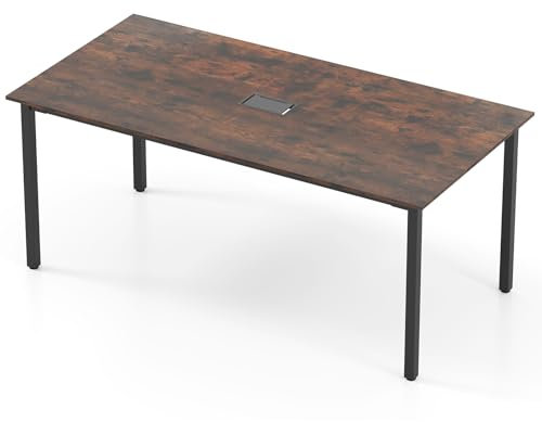 COSTWAY Konferenztisch 180x90cm, Besprechungstisch für 8-10 Personen, rechteckiger Seminartisch mit Kabeldurchführung für Büro, Konferenzraum, rustikal Braun
