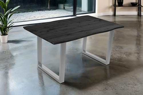 SAM Esstisch Josy | 160 x 85 cm | Holz-Optik in Grau | U-Gestell Metall Silber | 40 mm Tischplatte mit Baumkante | Tisch für Esszimmer & Küche