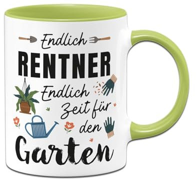 Ruhestand Geschenk zum Renteneintritt - Tasse Endlich Renter - Endlich Zeit für den Garten - Abschiedsgeschenk lustig zum Abschied für Männer - Pension (Grün)
