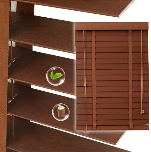 JFOZDM Custom Wooden Venetian Blinds Window, Faux Wood Venetian Blinds, Horizontal Blind, Light Control/Privacy Protect, Shutters for Inside for Bathroom, Kitchen, Bedroom, Office, Easy Fit