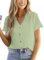 CUPSHE Women's Blouse Shirt Short Sleeve Scalloped V Neck Button Up Textured Casual Blouse Ladies Tops Summer Fashion 2025, Light Green, M