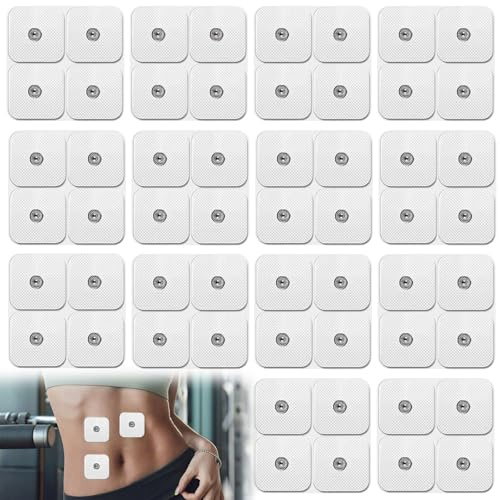 56 Pads Elektroden, 50 x 50mm Geraet Elektroden mit 3.5mm Druckknopfverbindung, Selbstklebende Klebeelektroden-Pads für Sanitas & Beurer Tens Maschinen Tens Pads, Sehr Gute Haft-Leitfähigkeit