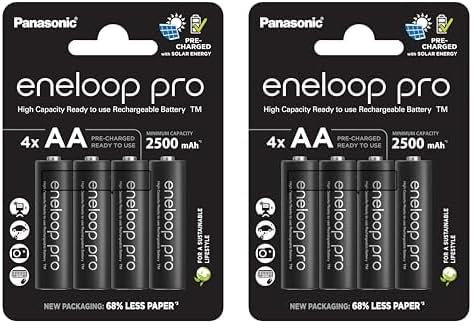 eneloop Pro, Piles Rechargeables AA/Mignon, Lot de 8, capacité de Min. 2500 mAh, Piles Ni-MH, prêt à l'emploi, Rechargeables jusqu'à 500 Fois, Emballage sans Plastique, Pro, Noires