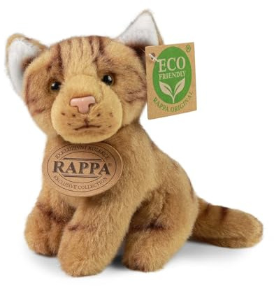 RAPPA Kleine Katze Kuscheltier ca. 14 cm – weiches Eco-Friendly Stofftier – Perfekter Begleiter für alle Abenteuer - praktische Schlaufe am Kopf zum Anhängen an Rucksack oder Tasche (D Braun)
